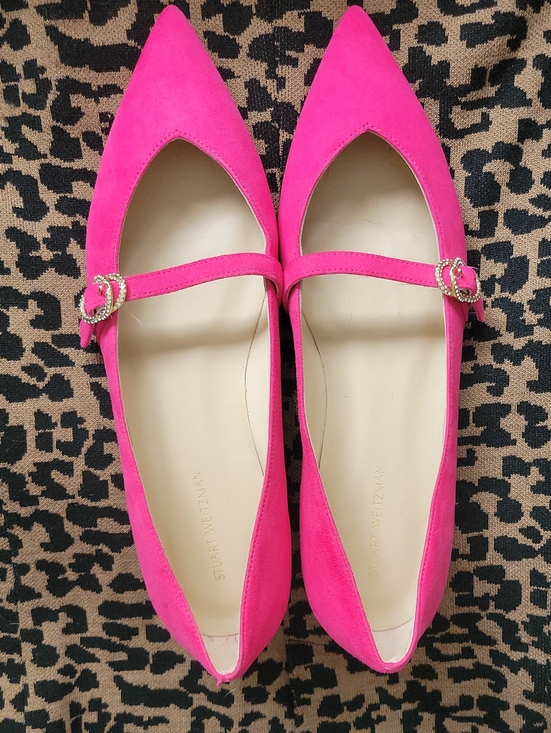 Stuart Weitzman Shoes - Stuart Weitzman Bright Pink Suede Pointed Mary Jane Flats Size 7